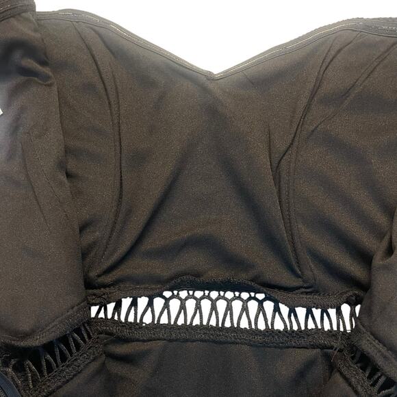 Hello Molly Black Mesh Mini In Other News Dress Sz 8 Sweetheart Neck Ruffle Hem - Picture 11 of 14